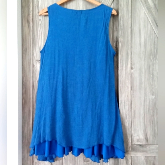 Papa Blue Cotton Linen Tunic Dress L - Picture 2 of 7